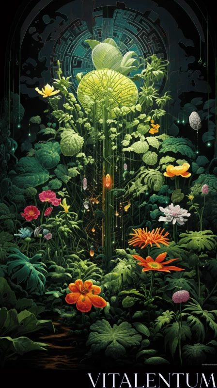 Enchanting Floral Painting in a Dark Space - A Celebration of Nature AI Image