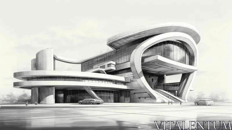 Futuristic Monochrome Building Design - Detailed Architecture AI Image