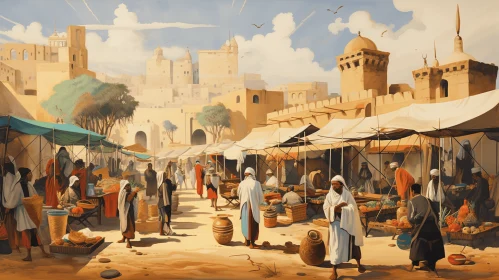 Vibrant Street Decor: A Realistic Market Scene Inspired by Orientalist Landscapes