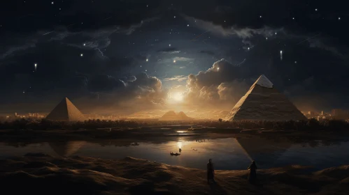 Enchanting Egyptian Night Scene: Hyperrealistic Illustrations