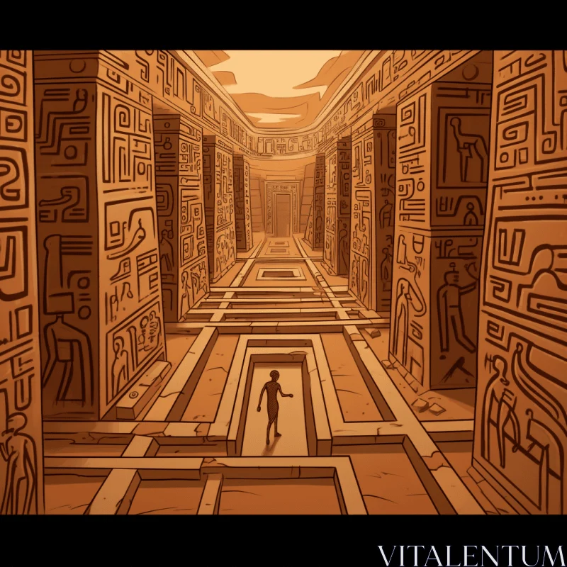 Enigmatic Egyptian Passage with Statue - Mesmerizing Vector Illustration AI Image