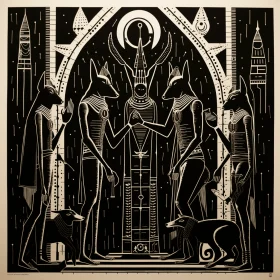 Gothic Dark Egyptian Temple Illustration with Macabre Aesthetic