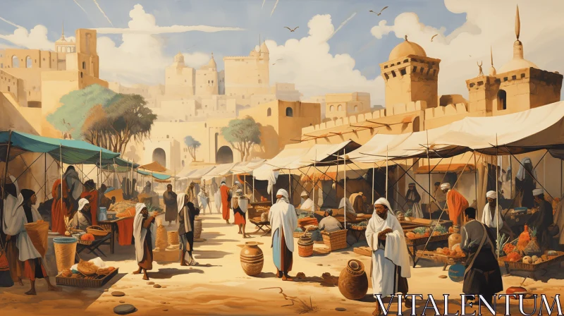 Vibrant Street Decor: A Realistic Market Scene Inspired by Orientalist Landscapes AI Image