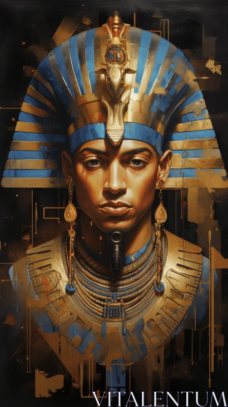 Captivating Ancient Egyptian Pharaoh Artwork in Gold and Blue AI Image