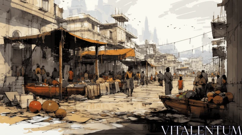 AI ART City Market Illustration in Post-Apocalyptic Style | Captivating Artwork