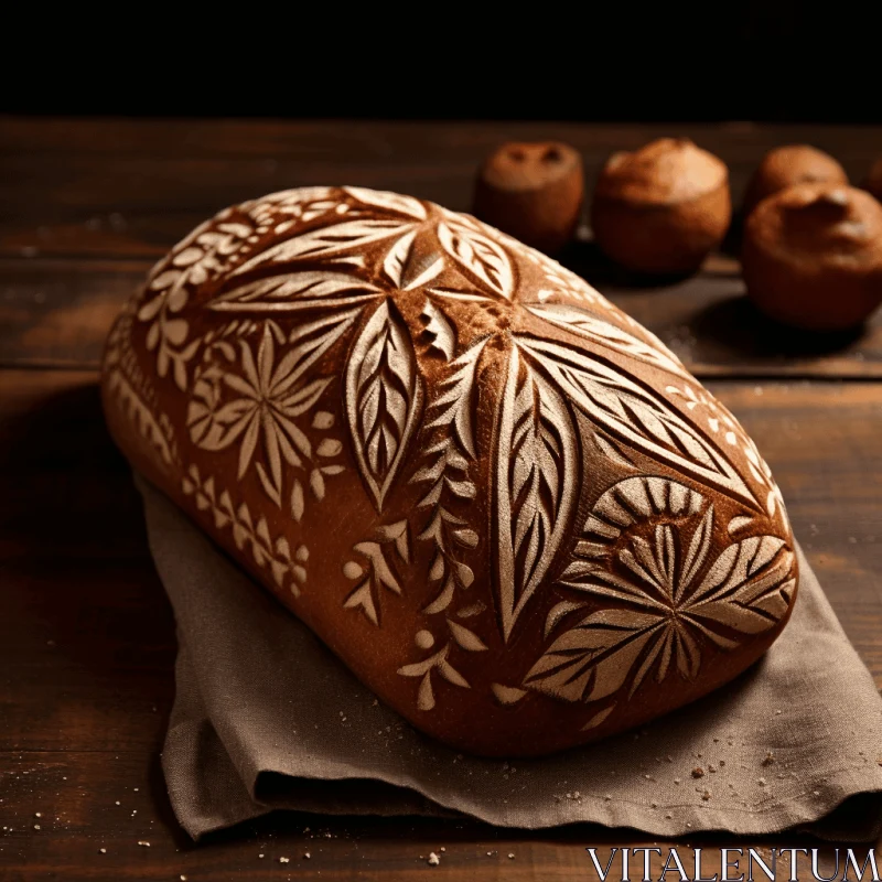 Intricate Foliage Design on a Dark Brown and White Bread AI Image