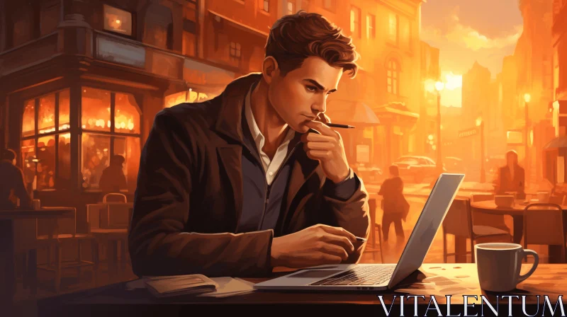 Captivating Image of a Man Working on a Laptop in the City AI Image