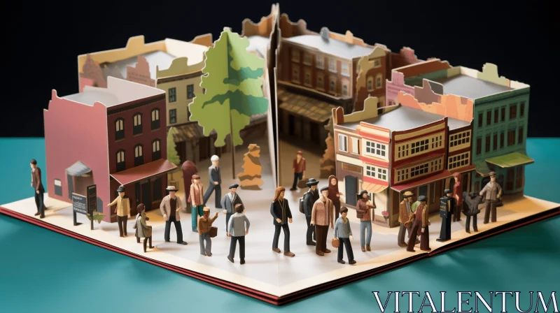 Pop-Up Book of a City Scene with Stylized Violence and Rustic Americana AI Image