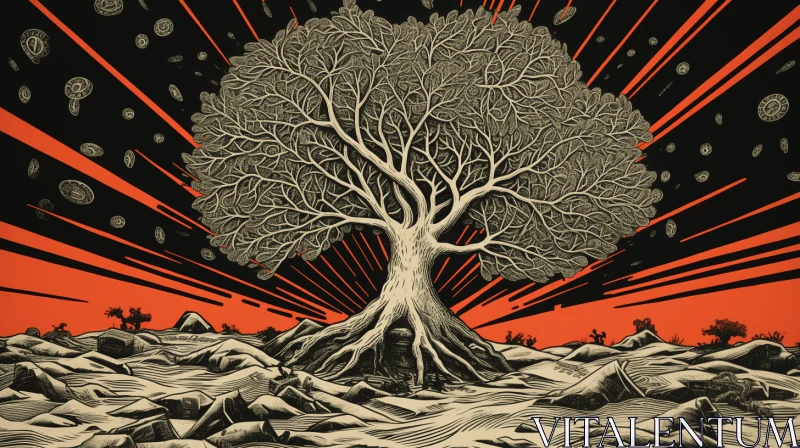 Tree of Doom Poster - Haunting Landscape Illustration AI Image