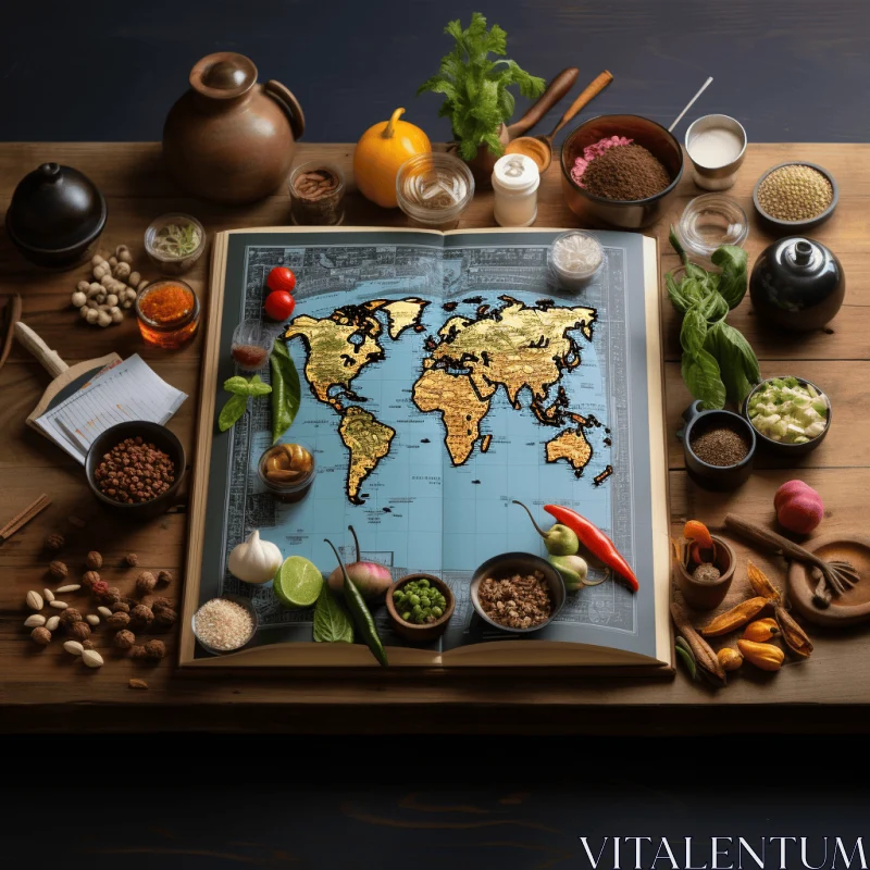 Captivating Food and Travel Inspired World Map with Spices AI Image