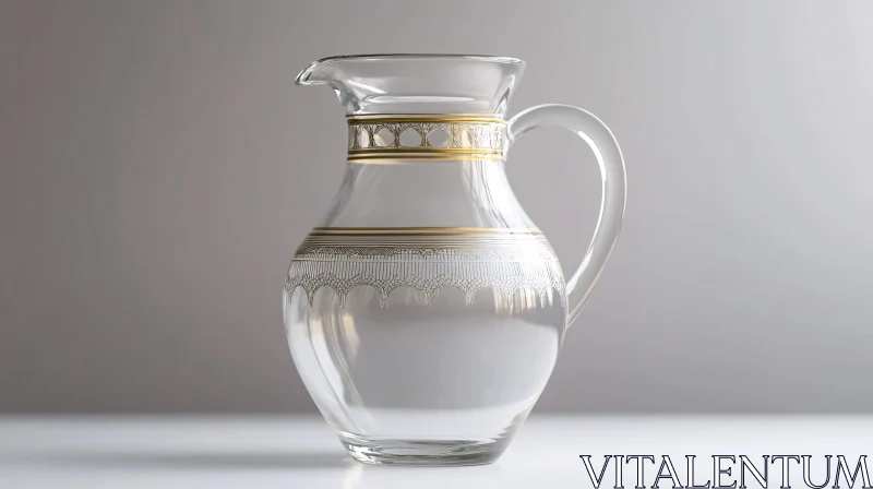 Clear Glass Pitcher with Decorative Gold Bands