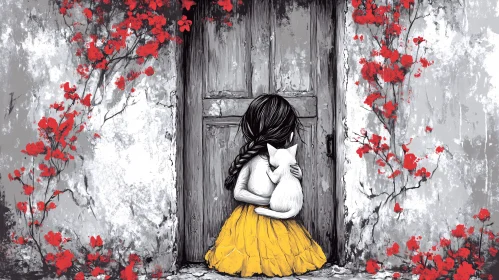 A Girl's Embrace: Art with a Cat