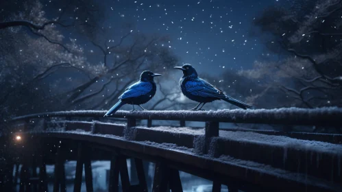 Winter Birds on Bridge