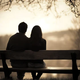 Silhouette of Couple on Park Bench
