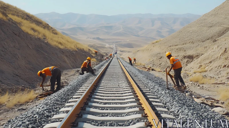 Workers Building Railway in the Mountains