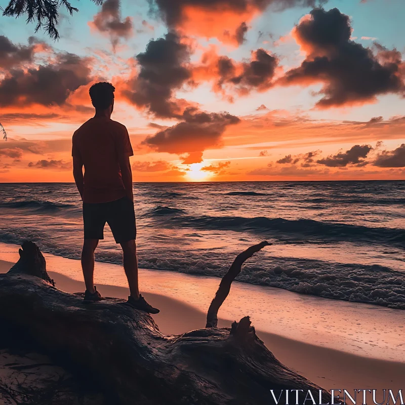 Man silhouetted against serene sunset