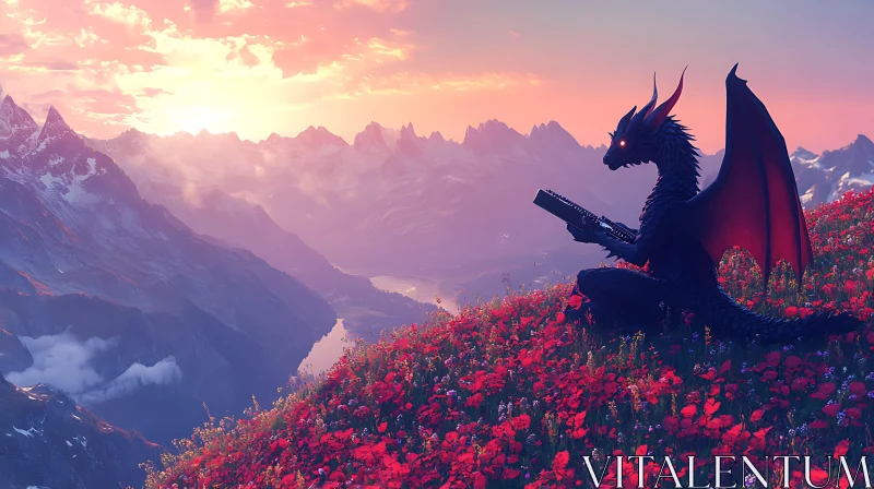 Dragon Musician at Sunset