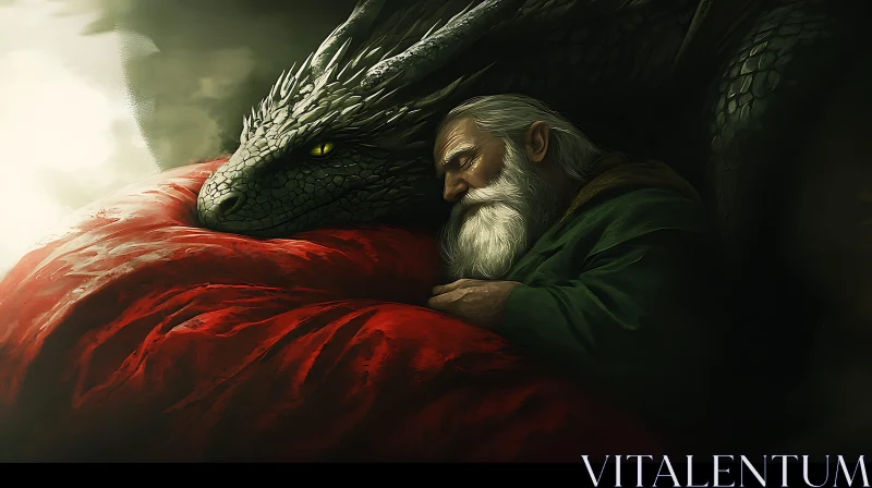 Resting Wizard with Dragon Companion