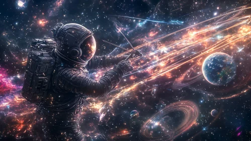 Space Wanderer with Glowing Rods