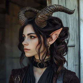 Fantasy Elf with Horns and Jewelry