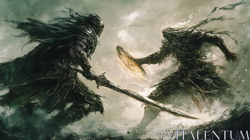 Armored Warriors Clash - Fantasy Battle Scene