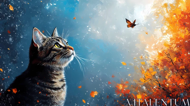 Curious Cat Watching a Butterfly AI Image