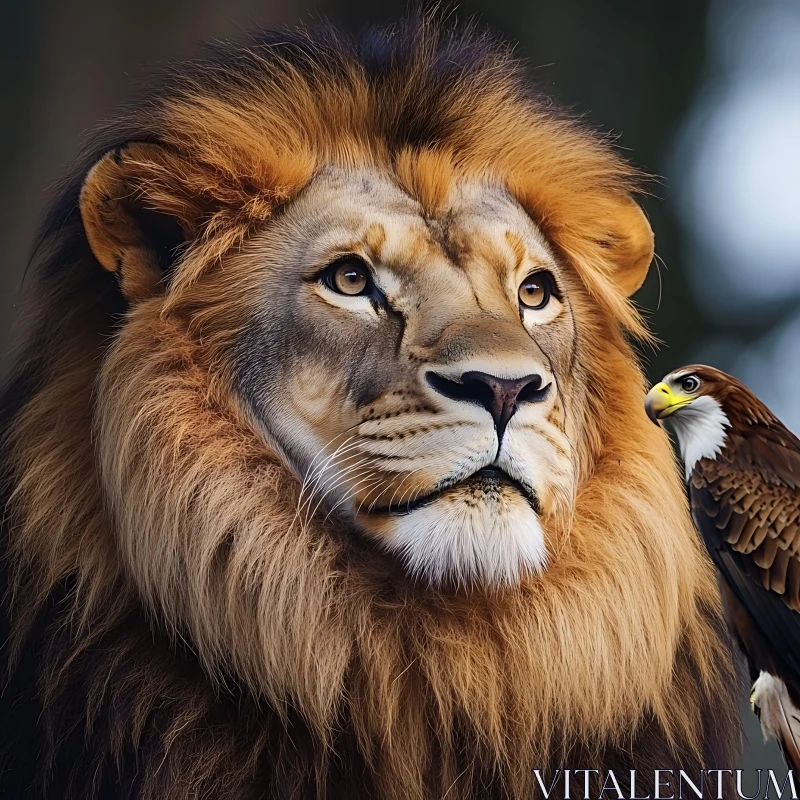 Majestic Lion with Eagle Companion
