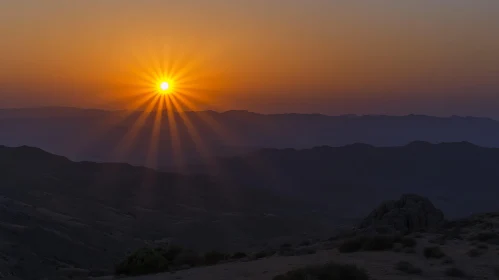 Mountain Sunset Scenery with Golden Light