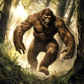 Sasquatch in Woods: Mythical Creature Art