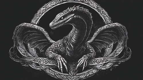 Monochrome Dragon Art with Intricate Design