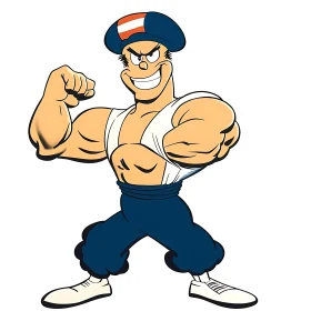 Strong Cartoon Character with Blue Hat
