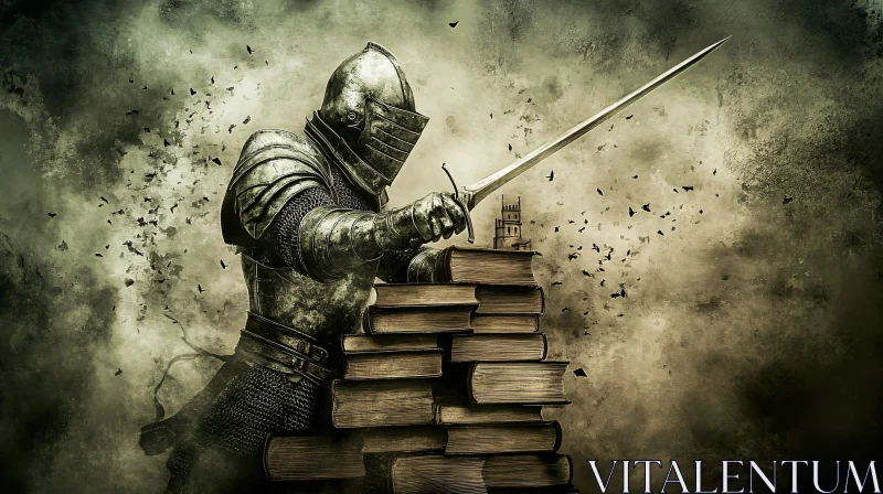 Armored Knight Defending Books AI Image