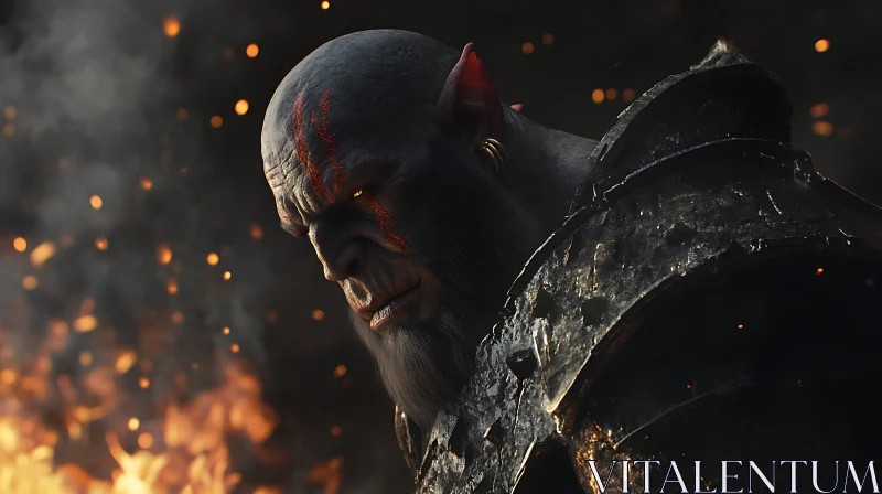Orc Warrior in Fiery Battlefield
