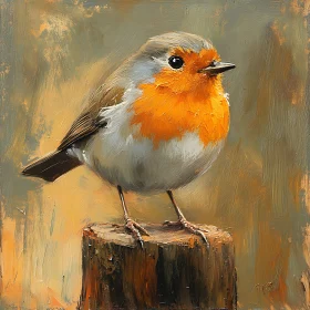 Rustic Robin Portrait on Wooden Post