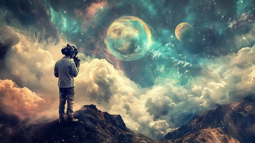 Man with Camera Watching Planets