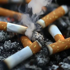 Smoldering Cigarettes in an Ashtray