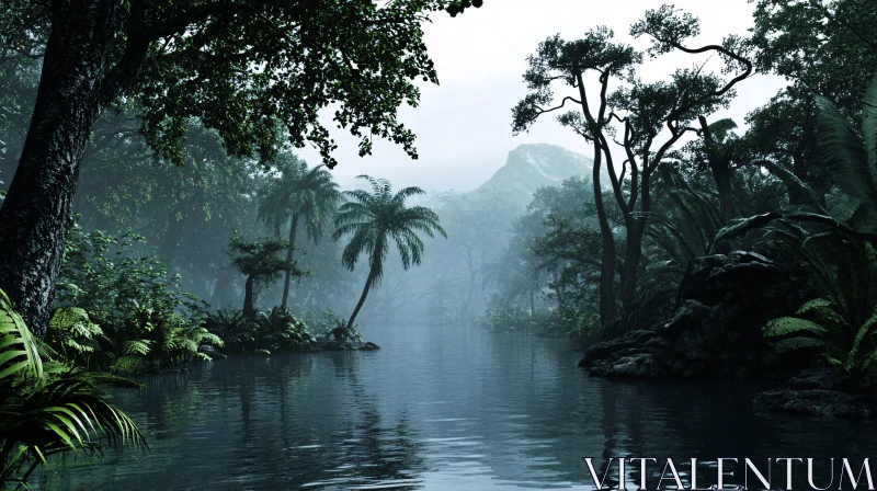 Serene Waterscape in Lush Jungle