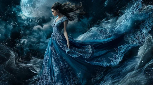 Celestial Woman in Flowing Gown