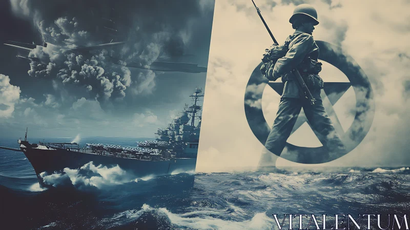 Vintage War Scene of Navy and Soldier