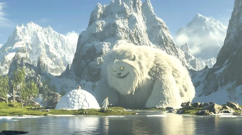 Serene Mountain Scene with Gentle Giant