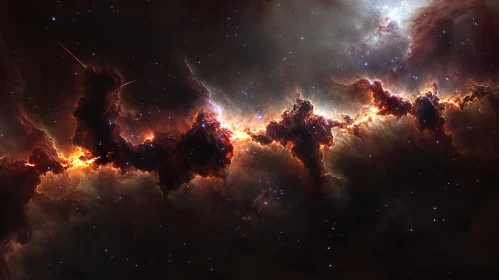 Cosmic Nebula with Fiery Hues