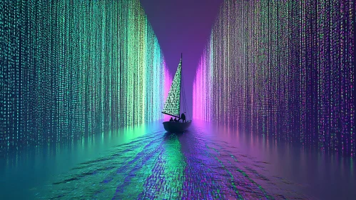Abstract Voyage: A Sailboat Amidst Light Curtains