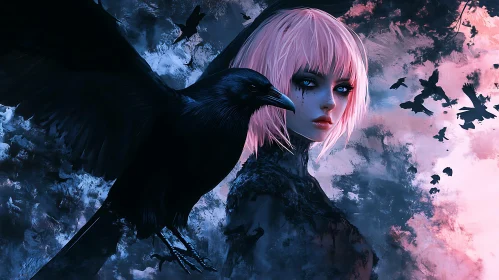 Gothic Woman and Raven Digital Art