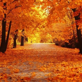 Autumnal Forest Path with Sunlight