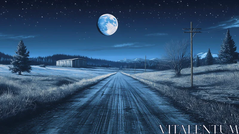 Night Road with Moon and Stars