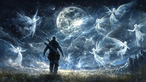 Warrior and Angels in Moonlight