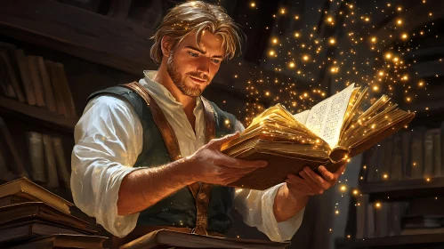 Man Reading a Magical Book