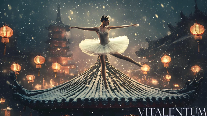 Graceful Ballerina in a Winter Landscape AI Image