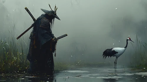Warrior and Bird in the Mist