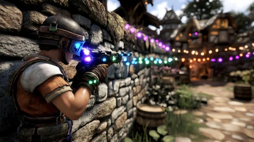 Futuristic Warrior with Glowing Weapon